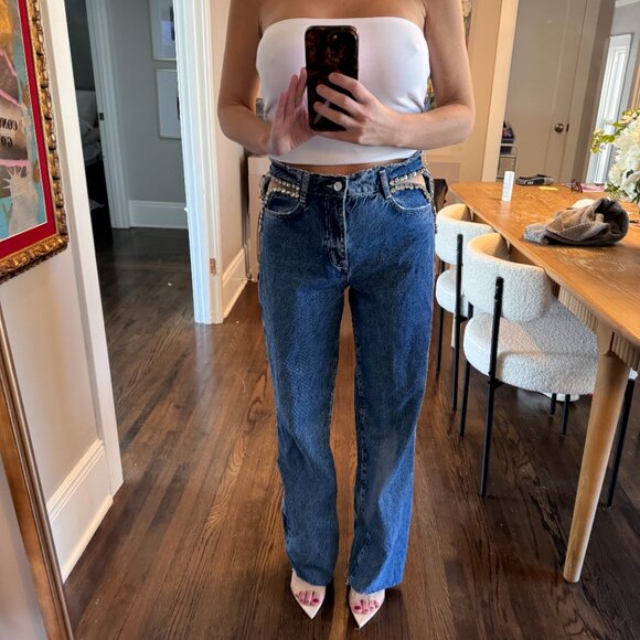 ZARA HZ975 Mid Rise Bejeweled Cutout Women's Jeans - Picture 4 of 4